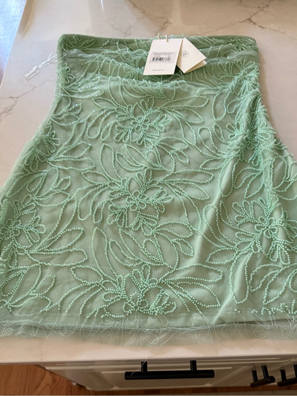 Peppermayo Mint Beaded Floral Mesh Tube Top